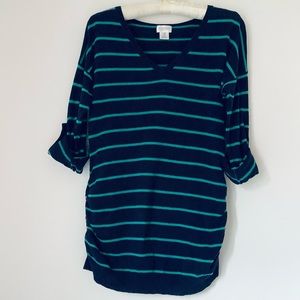Motherhood striped, 3/4 button sleeve maternity Sweater. Size M